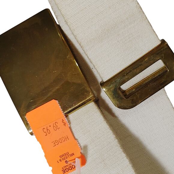 Vintage Military White Web Belt – 33", Brass Buckle 2.75" x 2", FB Stamped - Picture 2 of 6